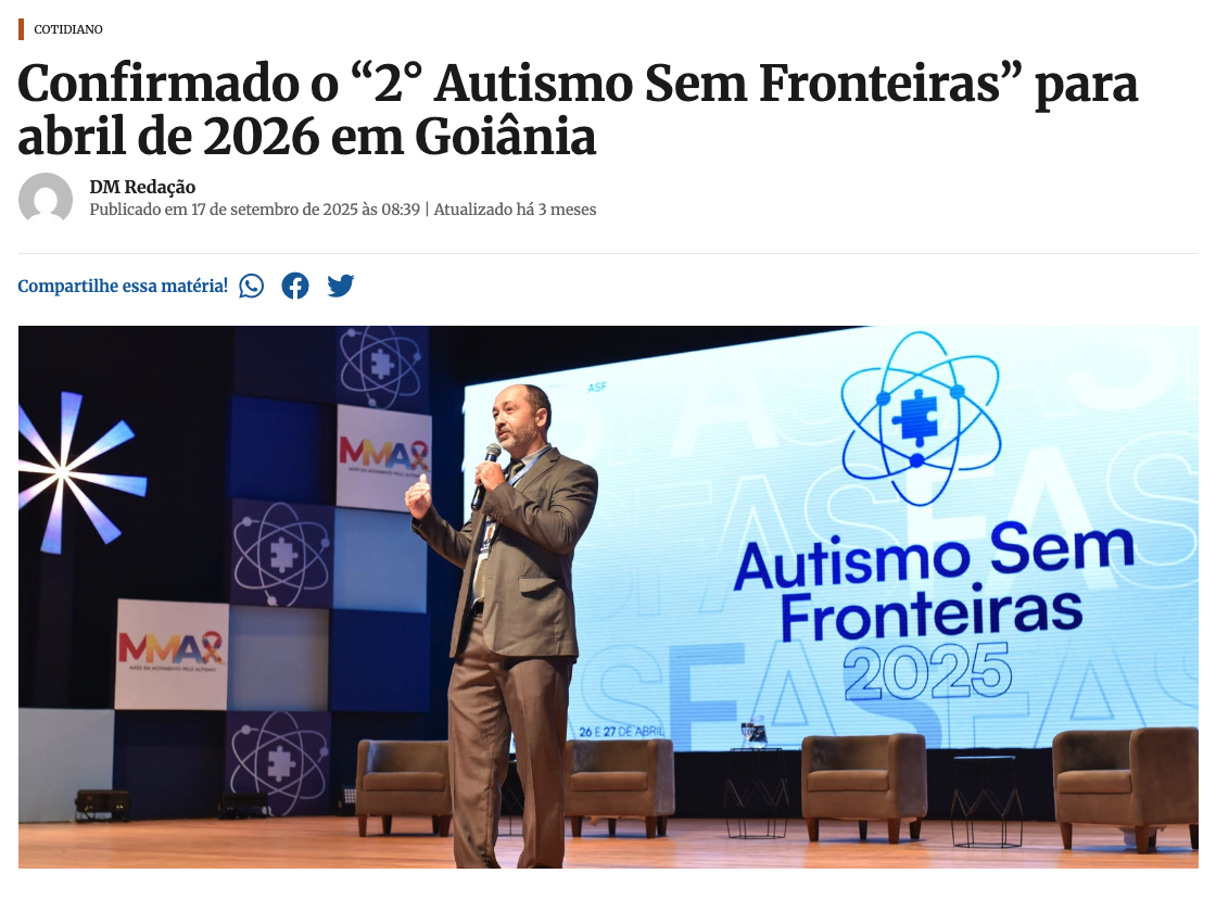 Confirmado o “2° Autismo Sem Fronteiras” para abril de 2026 em Goiânia