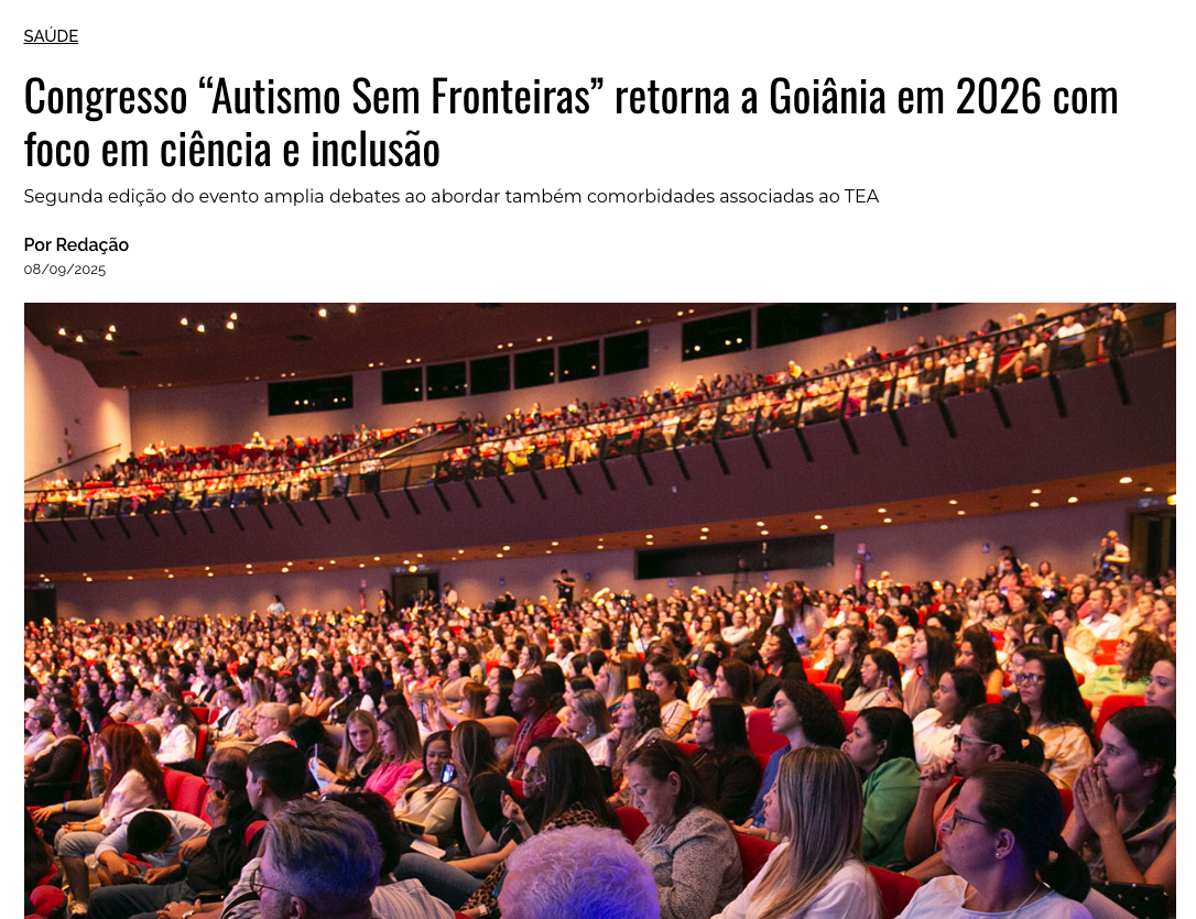 Congresso “Autismo Sem Fronteiras” retorna a Goiânia em 2026 com foco em ciência e inclusão
